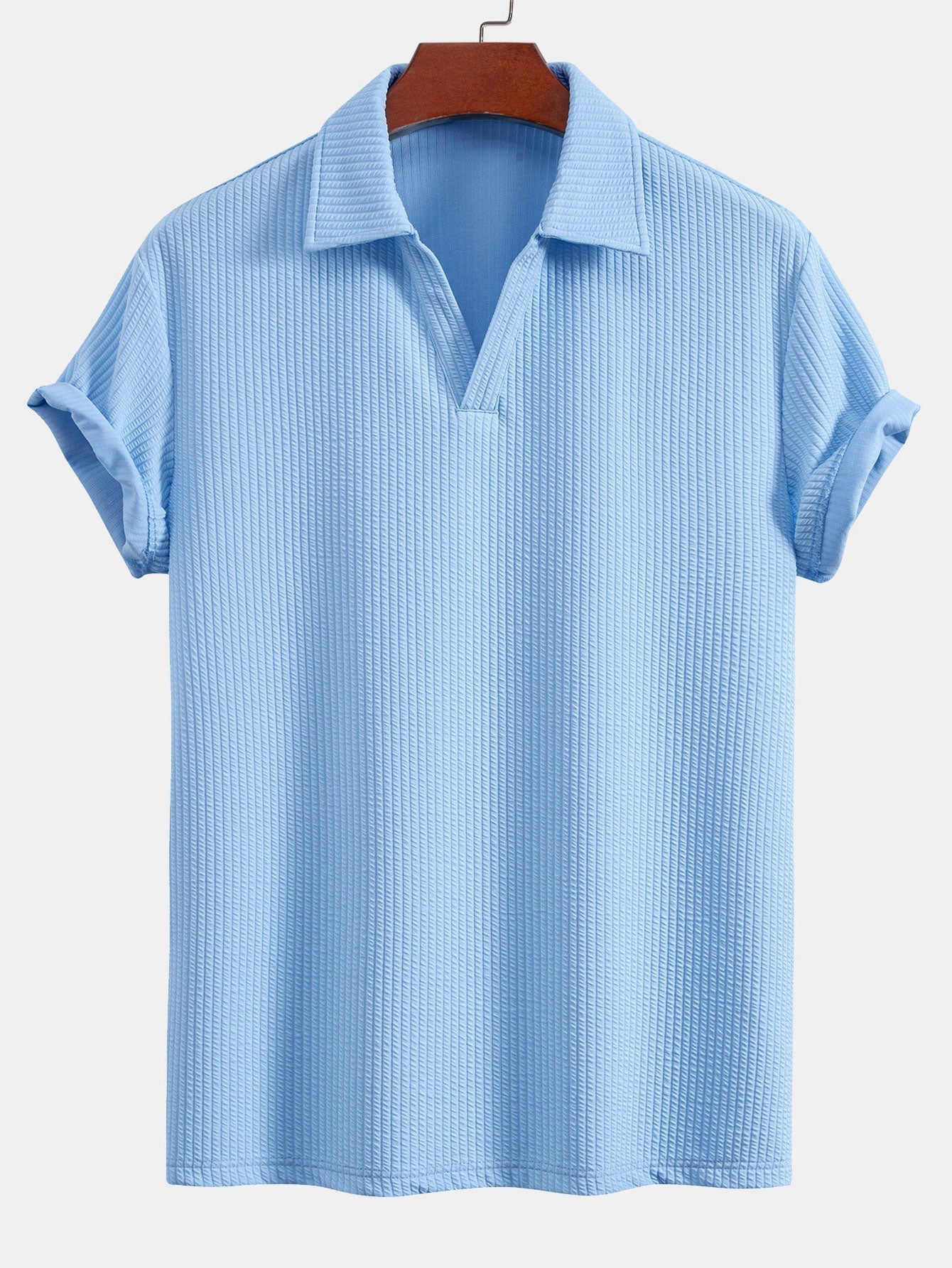 Short Sleeved V-Neck Ribbed Polo
