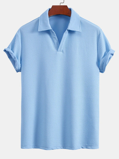 Short Sleeved V-Neck Ribbed Polo