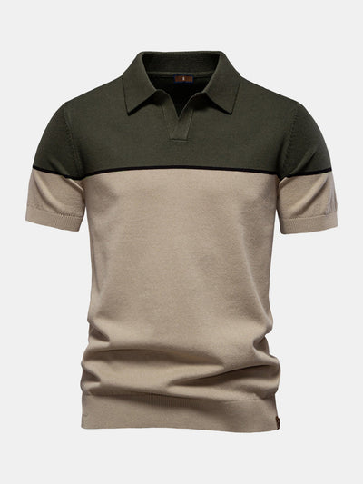 Contrast Knit V Neck Polo Shirt