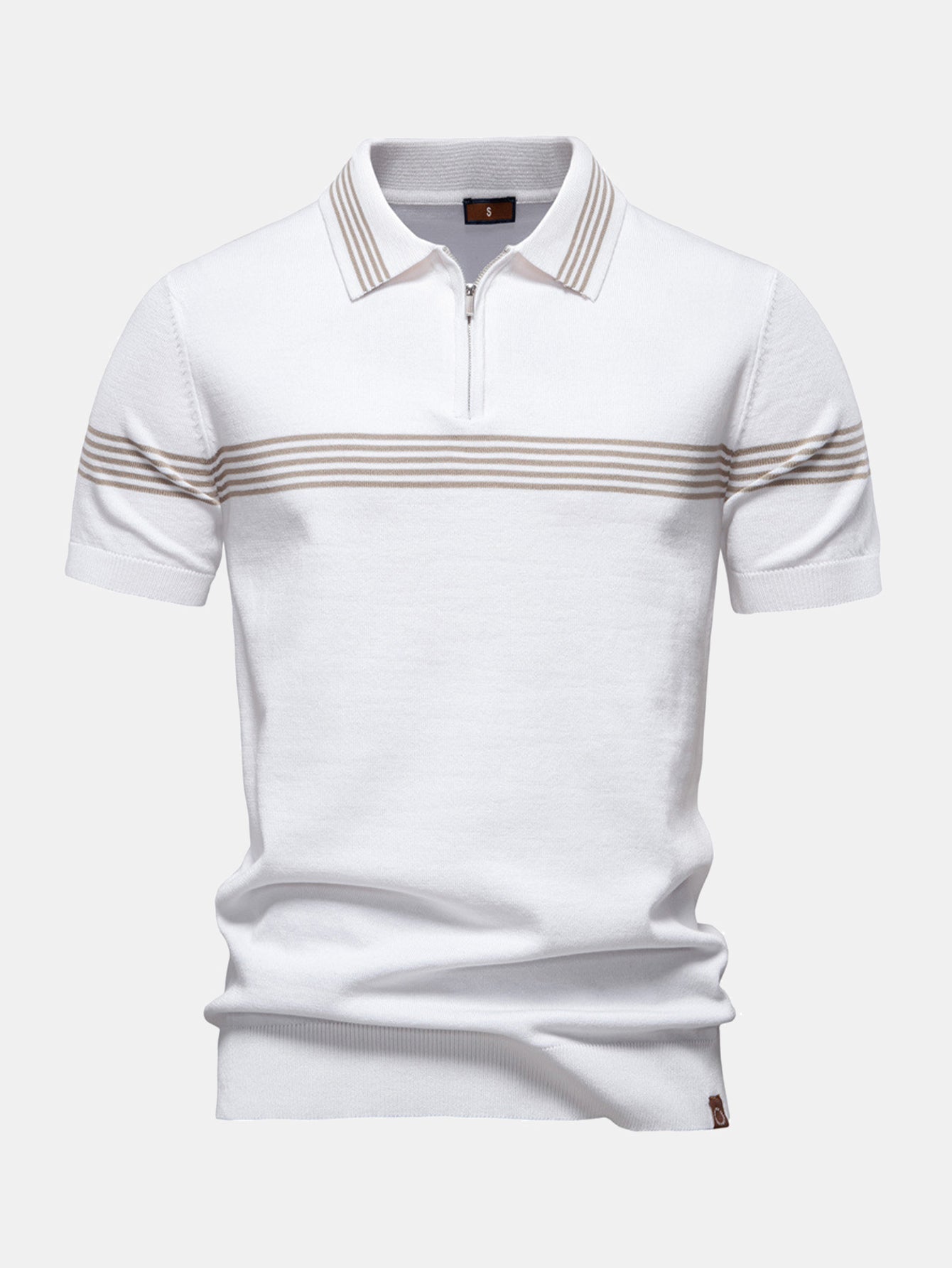 Stripe Knit Zip Up Polo Shirt