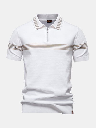 Stripe Knit Zip Up Polo Shirt