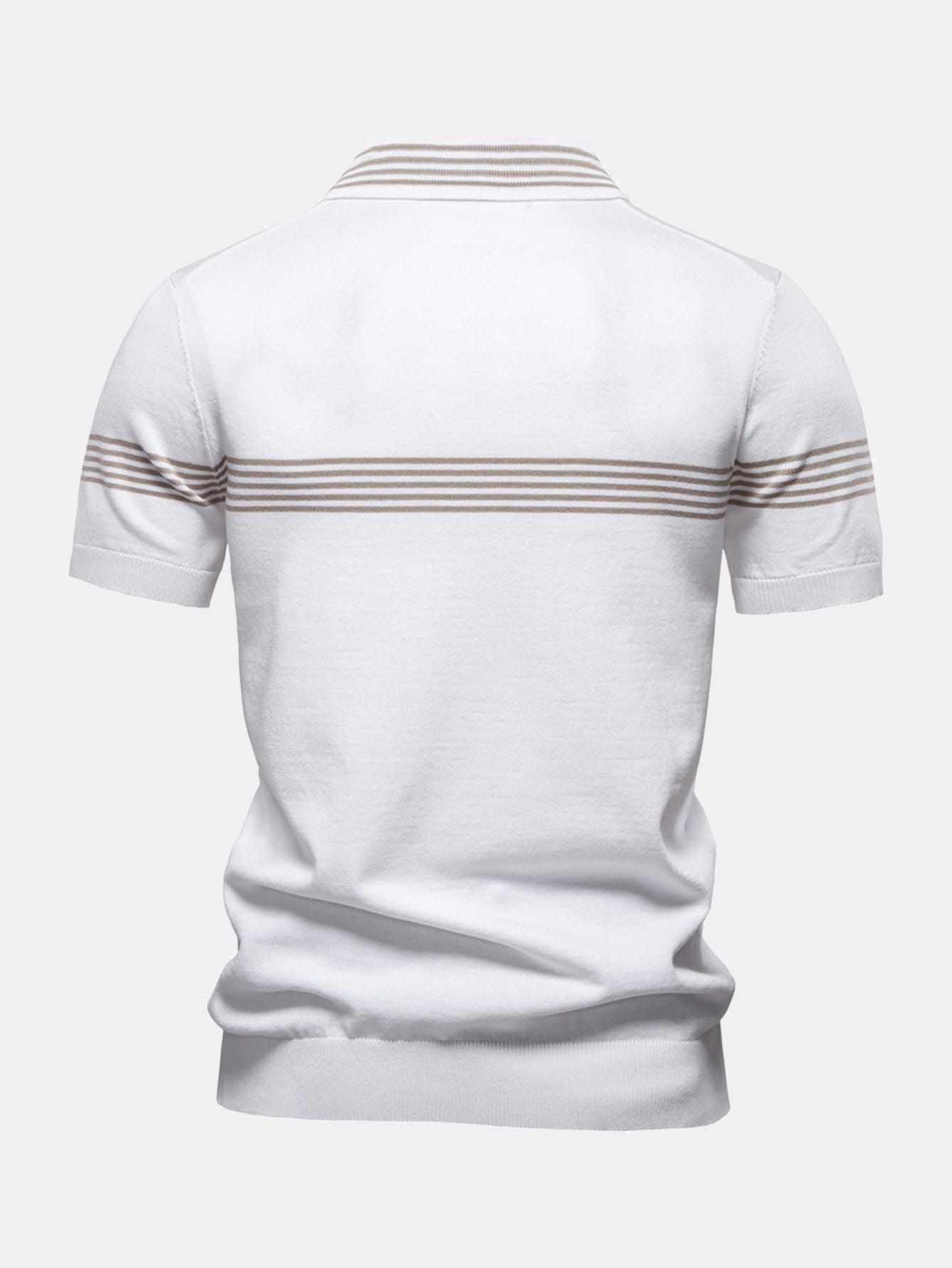 Stripe Knit Zip Up Polo Shirt