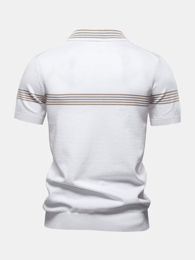 Stripe Knit Zip Up Polo Shirt