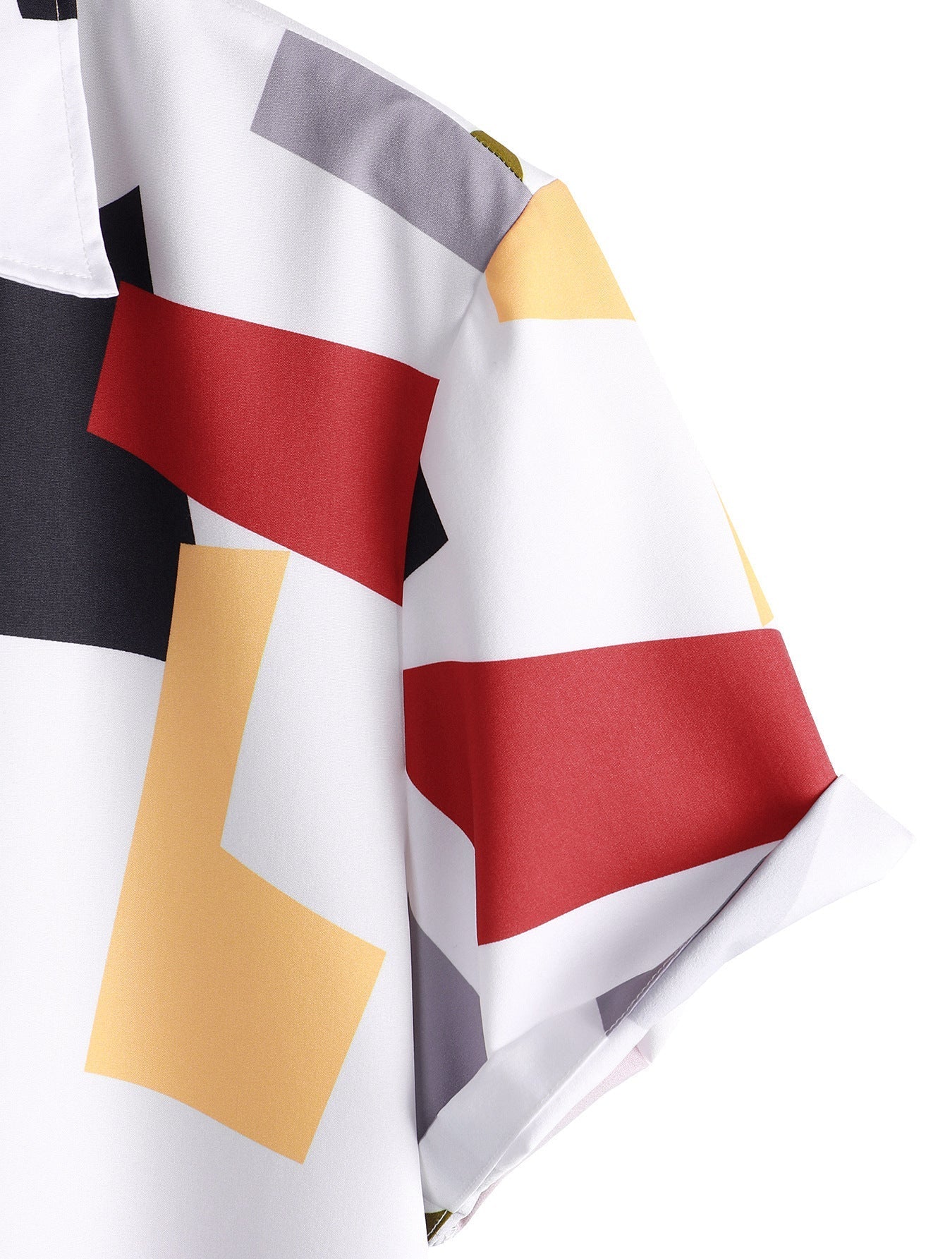 Geometric Color Block Print Button Up Shirt