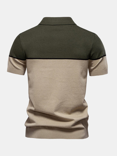 Contrast Knit V Neck Polo Shirt