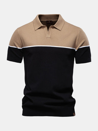 Contrast Knit V Neck Polo Shirt