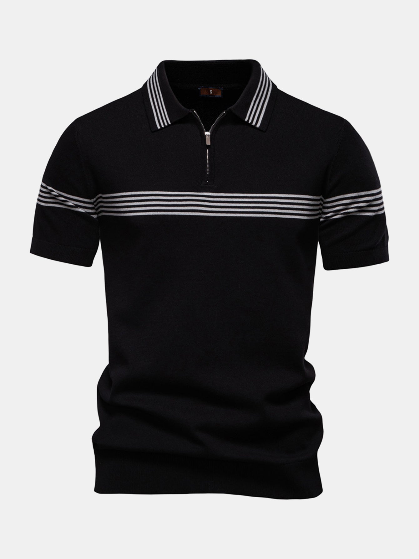 Stripe Knit Zip Up Polo Shirt