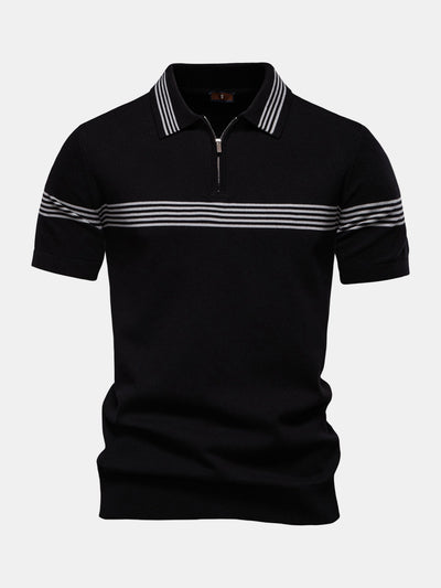 Stripe Knit Zip Up Polo Shirt
