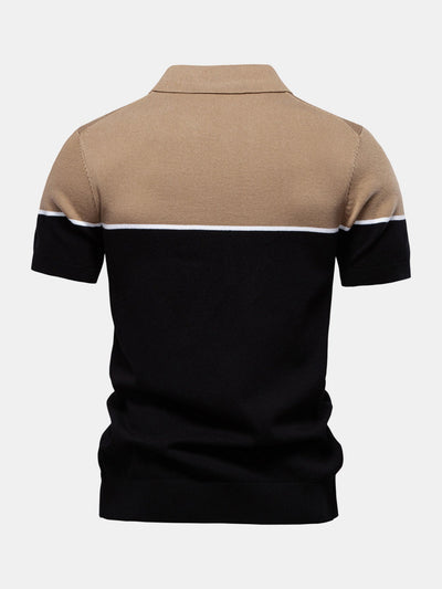 Contrast Knit V Neck Polo Shirt