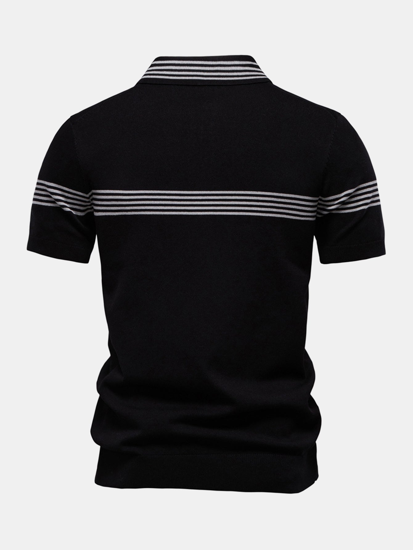 Stripe Knit Zip Up Polo Shirt