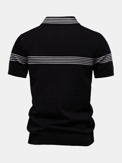 Stripe Knit Zip Up Polo Shirt