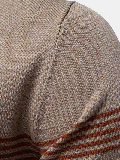 Stripe Knit Zip Up Polo Shirt