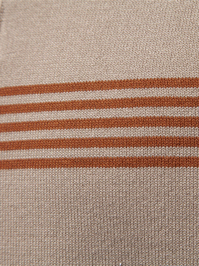 Stripe Knit Zip Up Polo Shirt