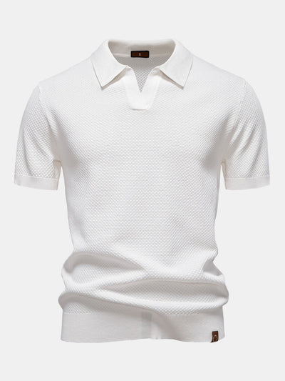 Pineapple Texture Knit V Neck Polo