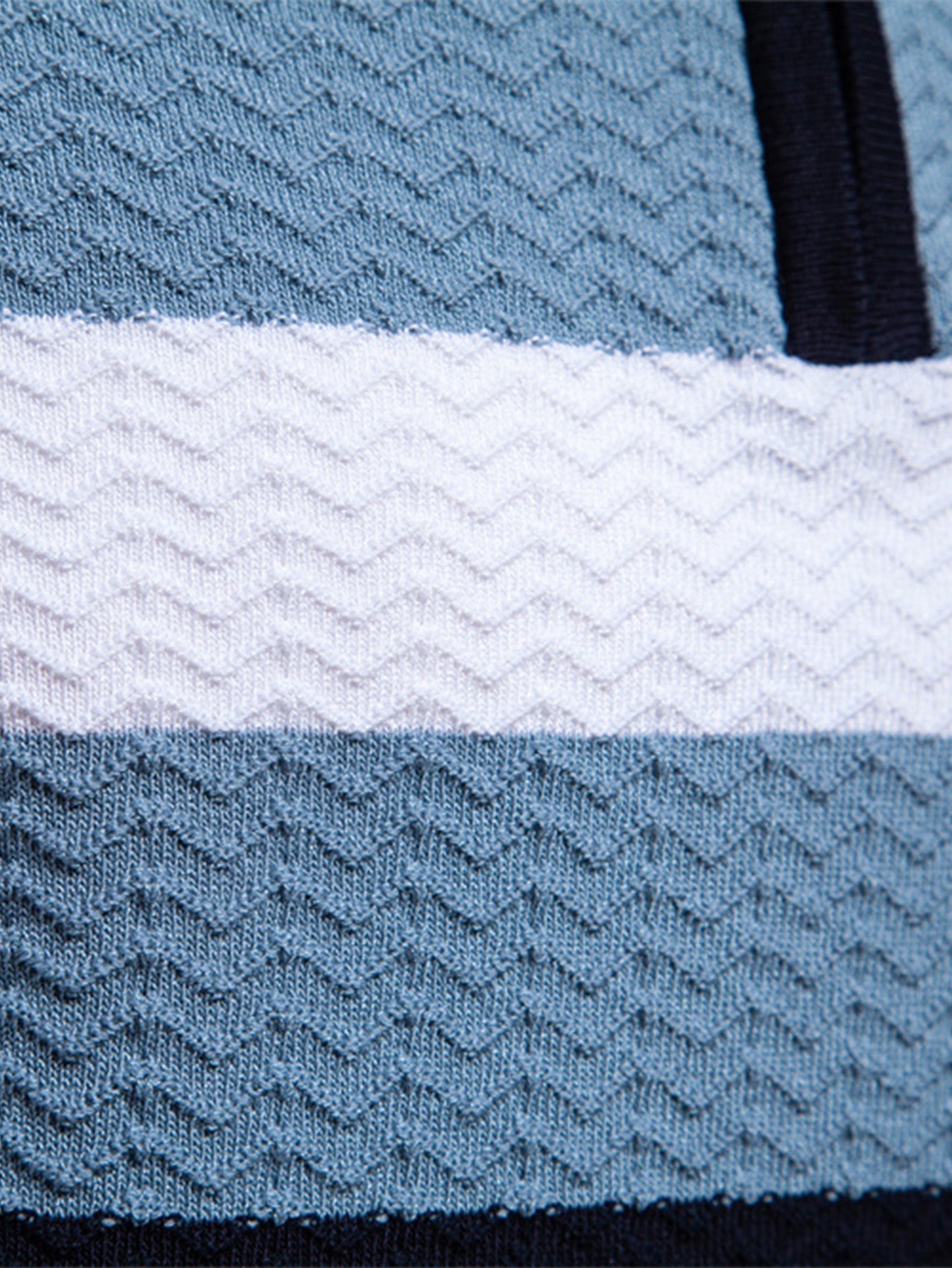 Contrast Textured Jacquard Knit Zip Up Polo Shirt