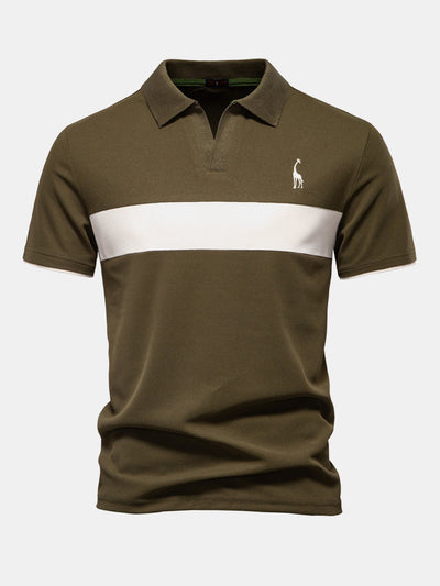 Contrast Pique V Neck Polo Shirt