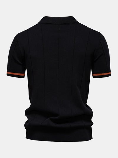Contrast Trim Zipper Knit Polo Shirt