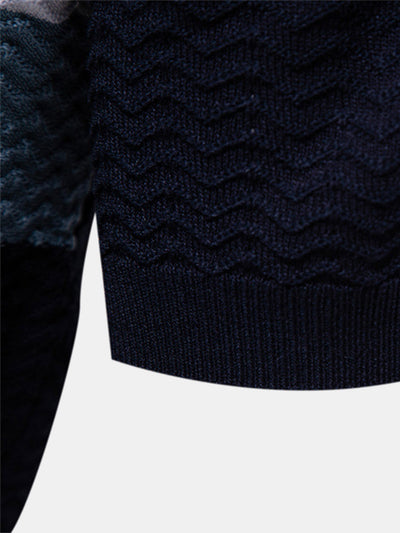 Contrast Textured Jacquard Knit Zip Up Polo Shirt