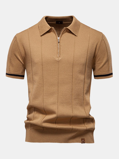 Contrast Trim Zipper Knit Polo Shirt