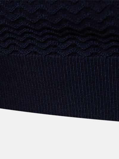 Contrast Textured Jacquard Knit Zip Up Polo Shirt