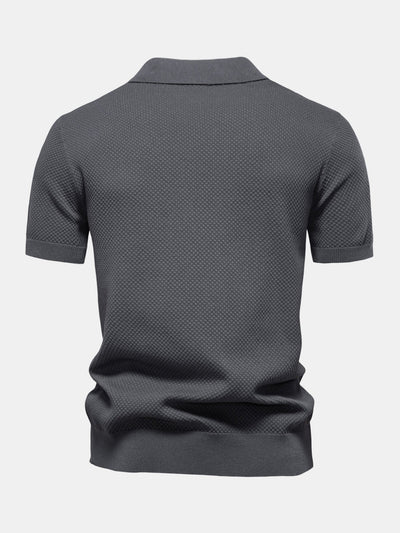Pineapple Texture Knit V Neck Polo