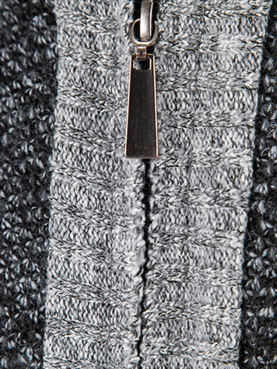 Zip Up Faux Suede Patchwork Sweater