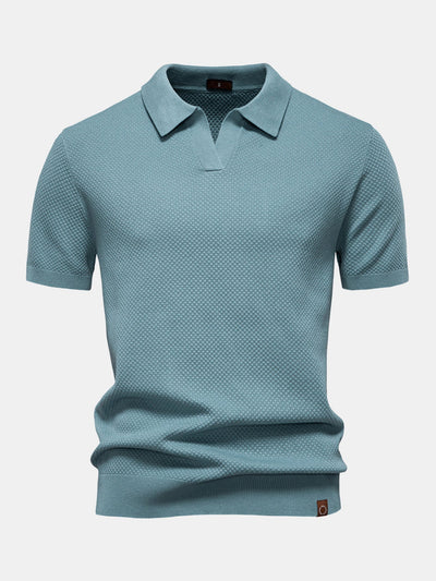 Pineapple Texture Knit V Neck Polo