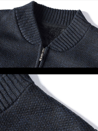 Striped Baseball Collar Teddy Lined Zip Up Sweater