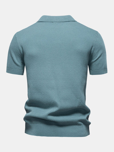 Pineapple Texture Knit V Neck Polo