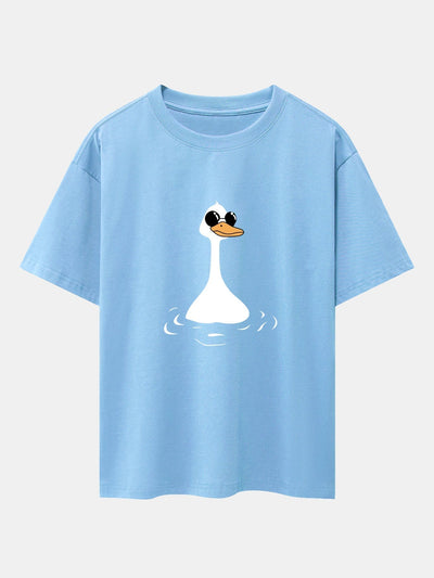 Sunglasses Goose Print Drop Shoulder Oversize T-Shirt