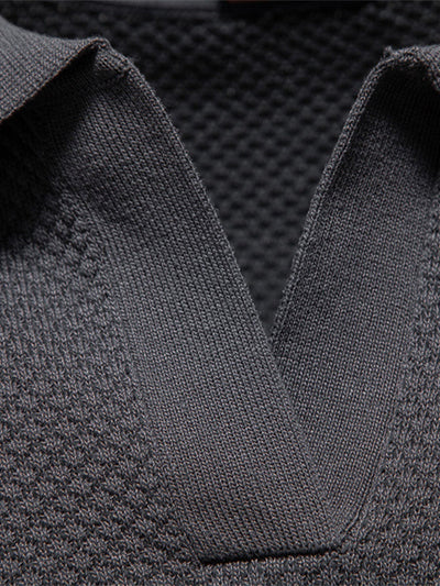 Pineapple Texture Knit V Neck Polo
