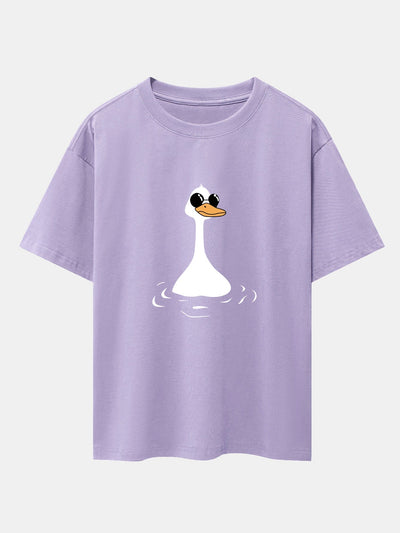 Sunglasses Goose Print Drop Shoulder Oversize T-Shirt