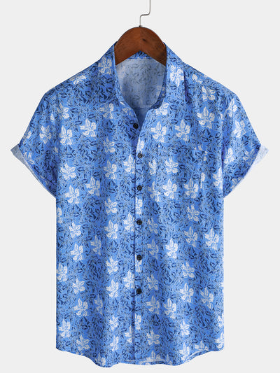 Men's Cotton Tropical Floral Short Sleeve Resort Beach Shirt
