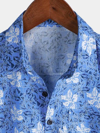 Men's Cotton Tropical Floral Short Sleeve Resort Beach Shirt