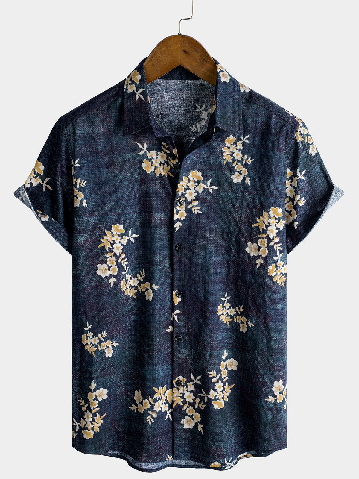 Men's Floral Printed Button Up Casual Short Sleeve Shirt
