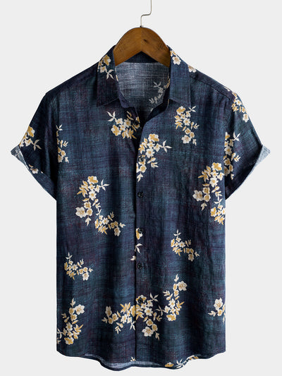 Men's Floral Printed Button Up Casual Short Sleeve Shirt