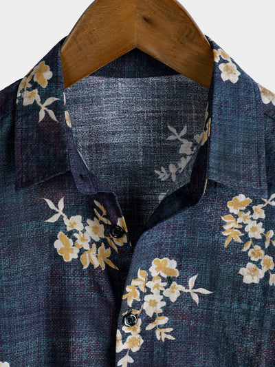 Men's Floral Printed Button Up Casual Short Sleeve Shirt