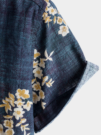 Men's Floral Printed Button Up Casual Short Sleeve Shirt