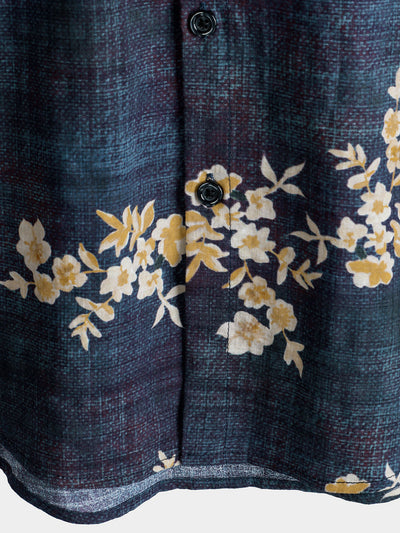 Men's Floral Printed Button Up Casual Short Sleeve Shirt