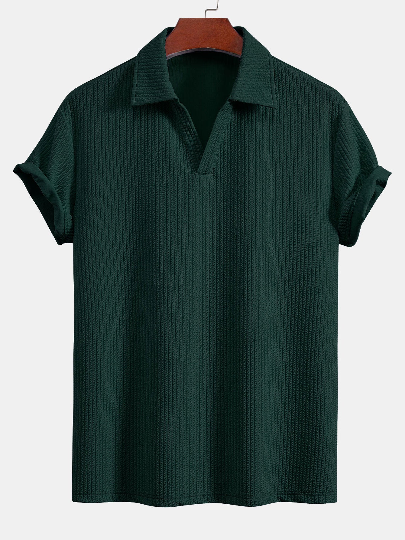 Short Sleeved V-Neck Ribbed Polo