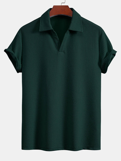 Short Sleeved V-Neck Ribbed Polo