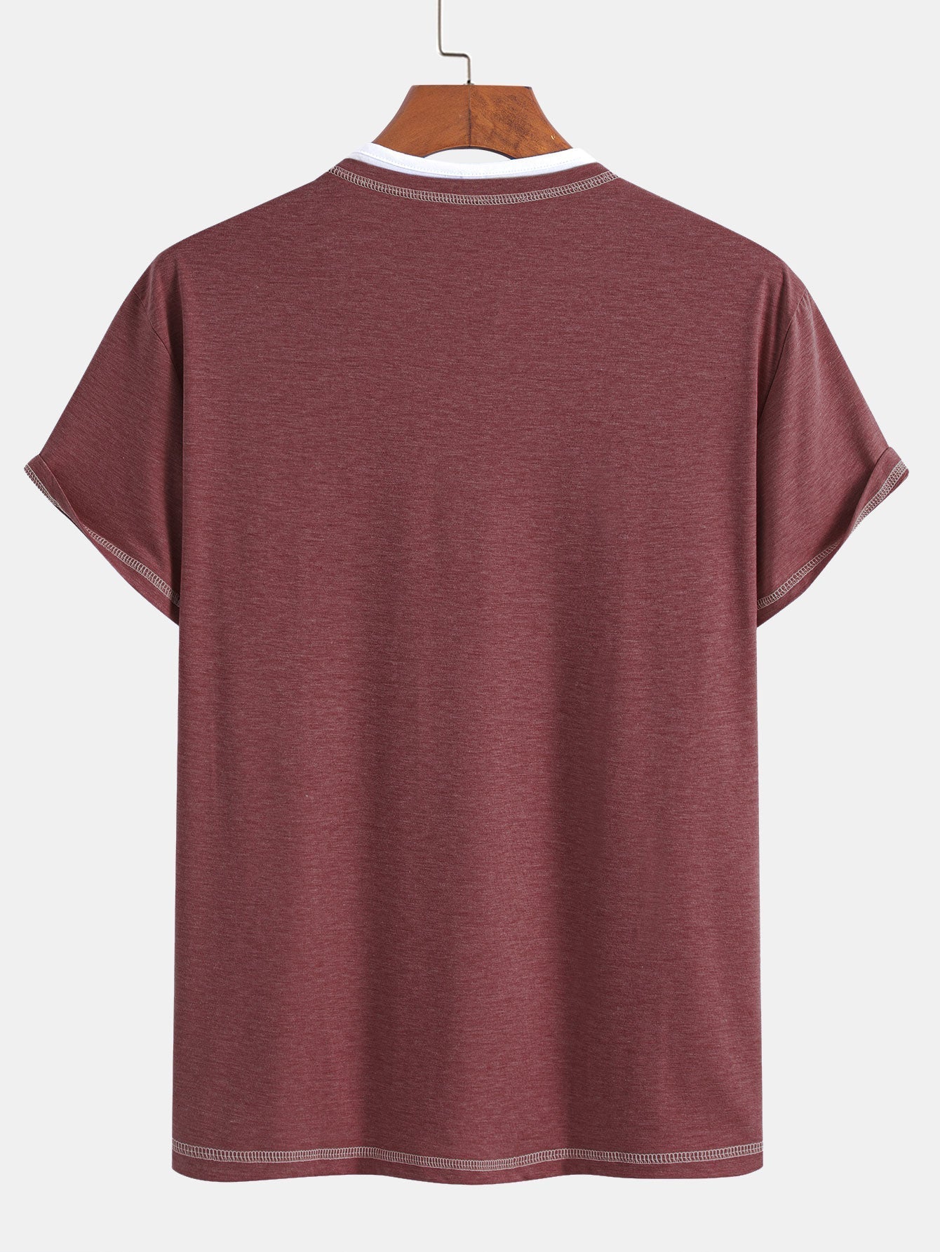 2-in-1 Notched Collar Contrast Stitching T-Shirt