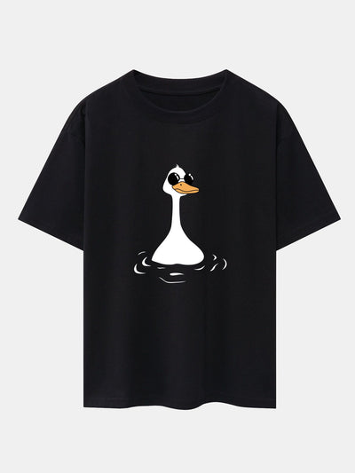 Sunglasses Goose Print Drop Shoulder Oversize T-Shirt