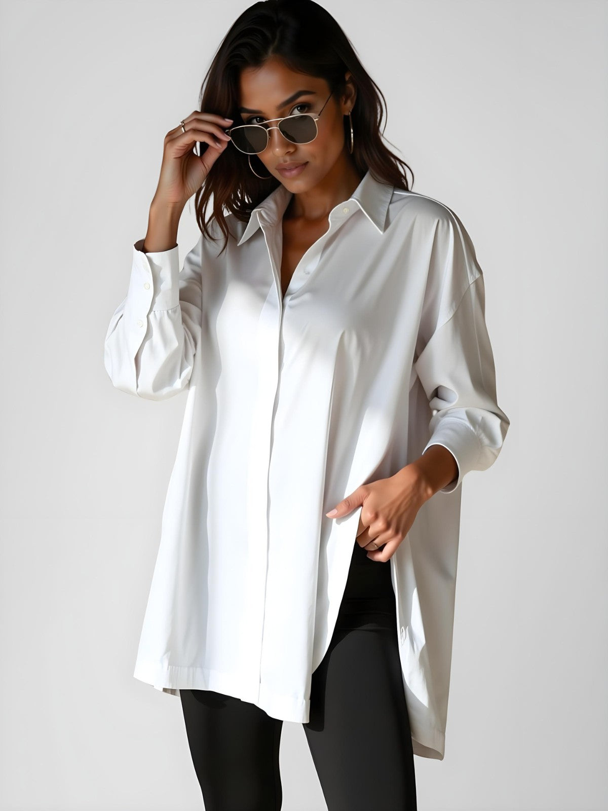 Oversized Lapel Button Shirt Dress