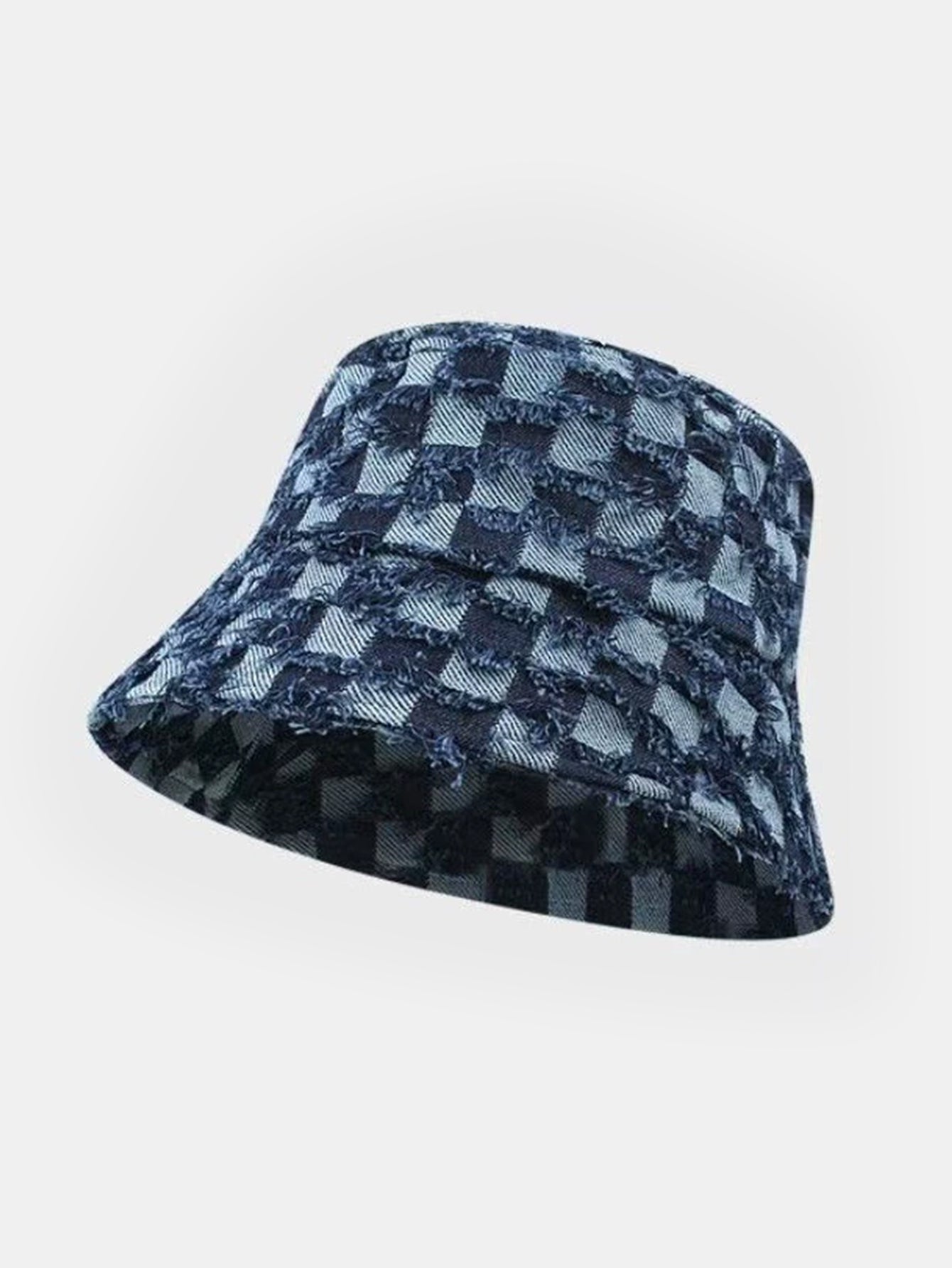 Vintage Washed Denim Checkerboard Basin Hat