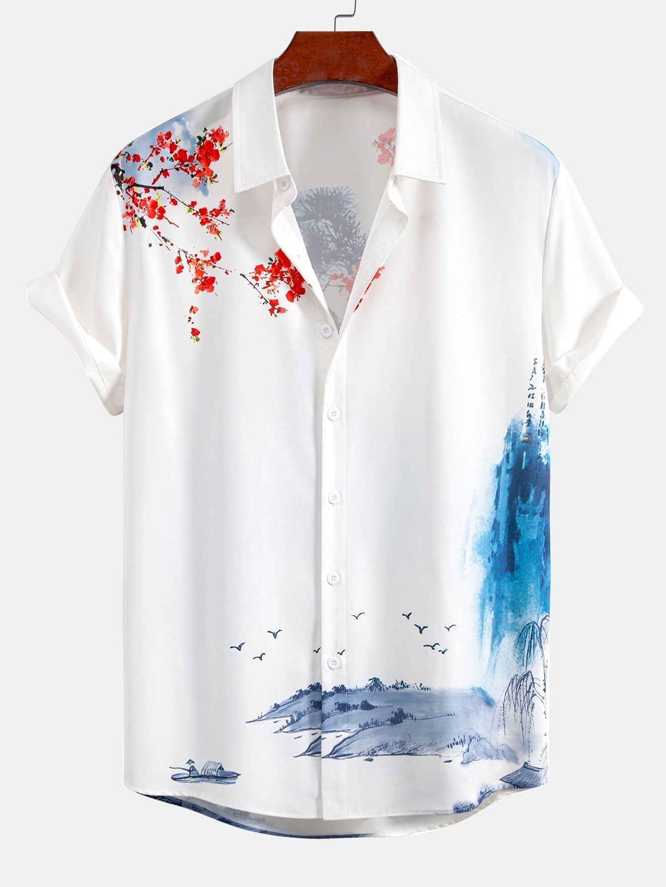 Oriental Ink Painting Button Up Shirt