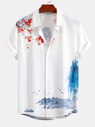 Oriental Ink Painting Button Up Shirt