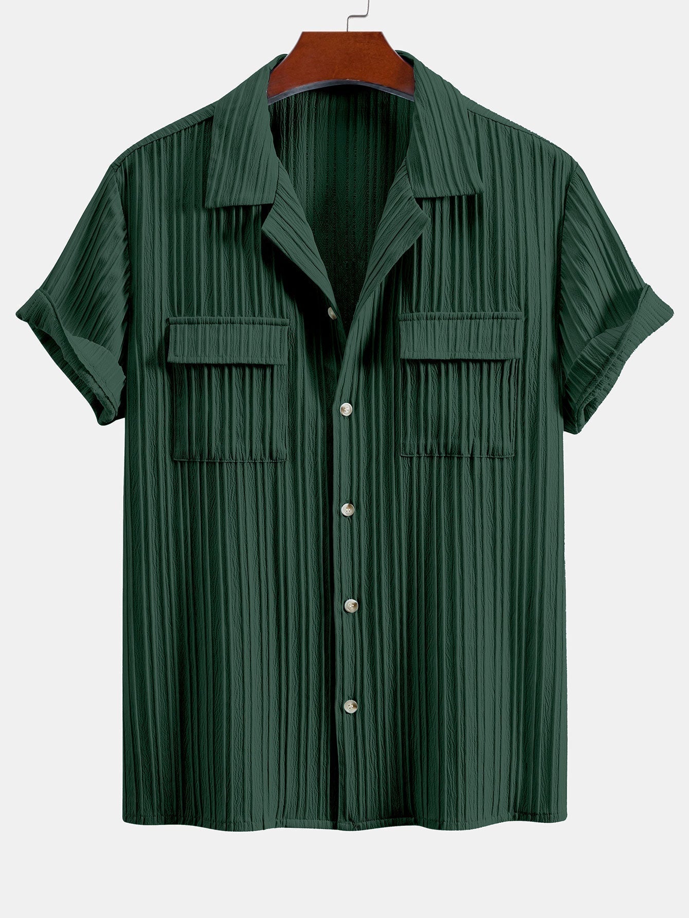 Textured Cuban Collar Pocket Shirt