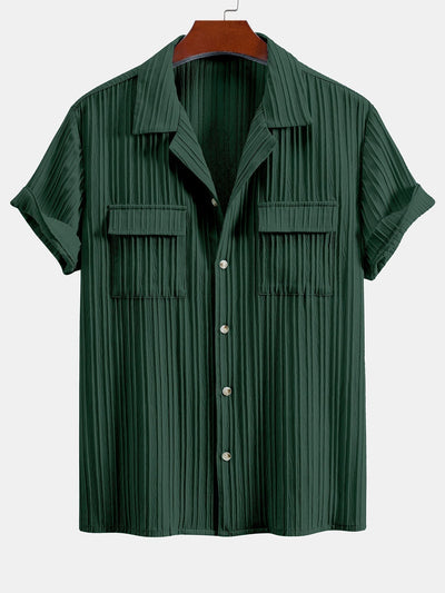 Textured Cuban Collar Pocket Shirt