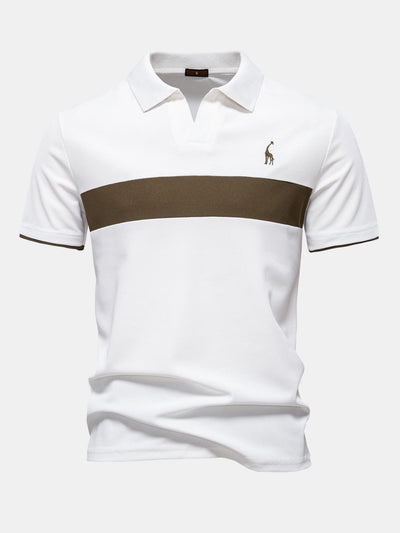 Contrast Pique V Neck Polo Shirt